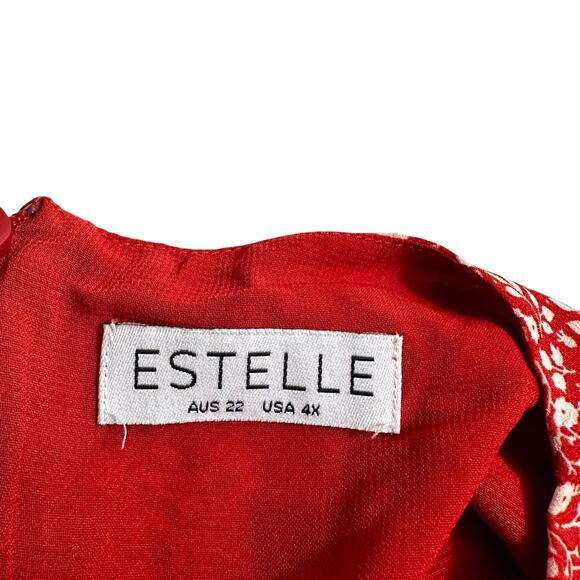 Estelle New Women's Ditsy Floral Asymmetrical Midi Dress Red Plus Size 4X Fairy - Picture 11 of 13